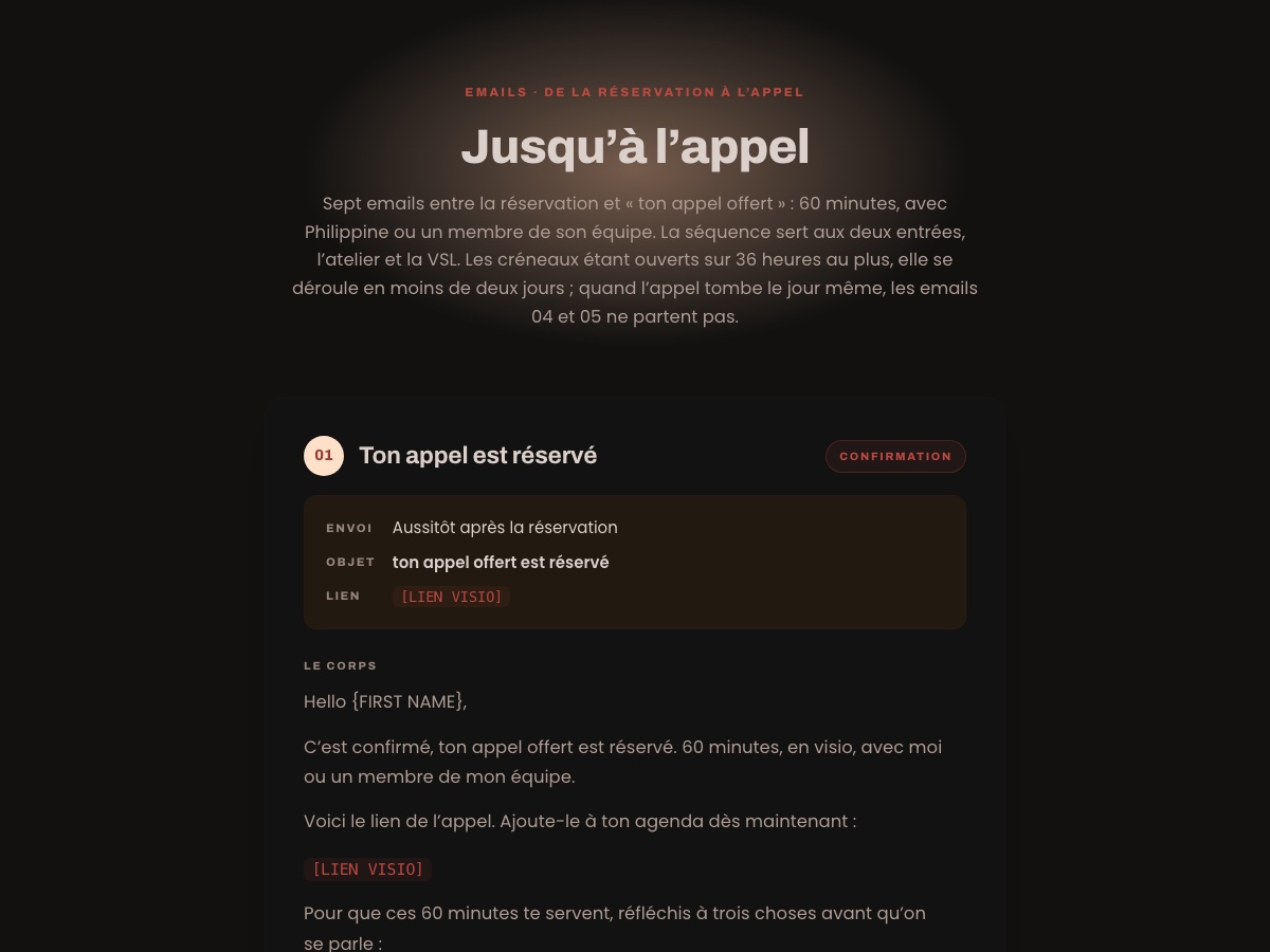 Aperçu de la séquence avant l’appel