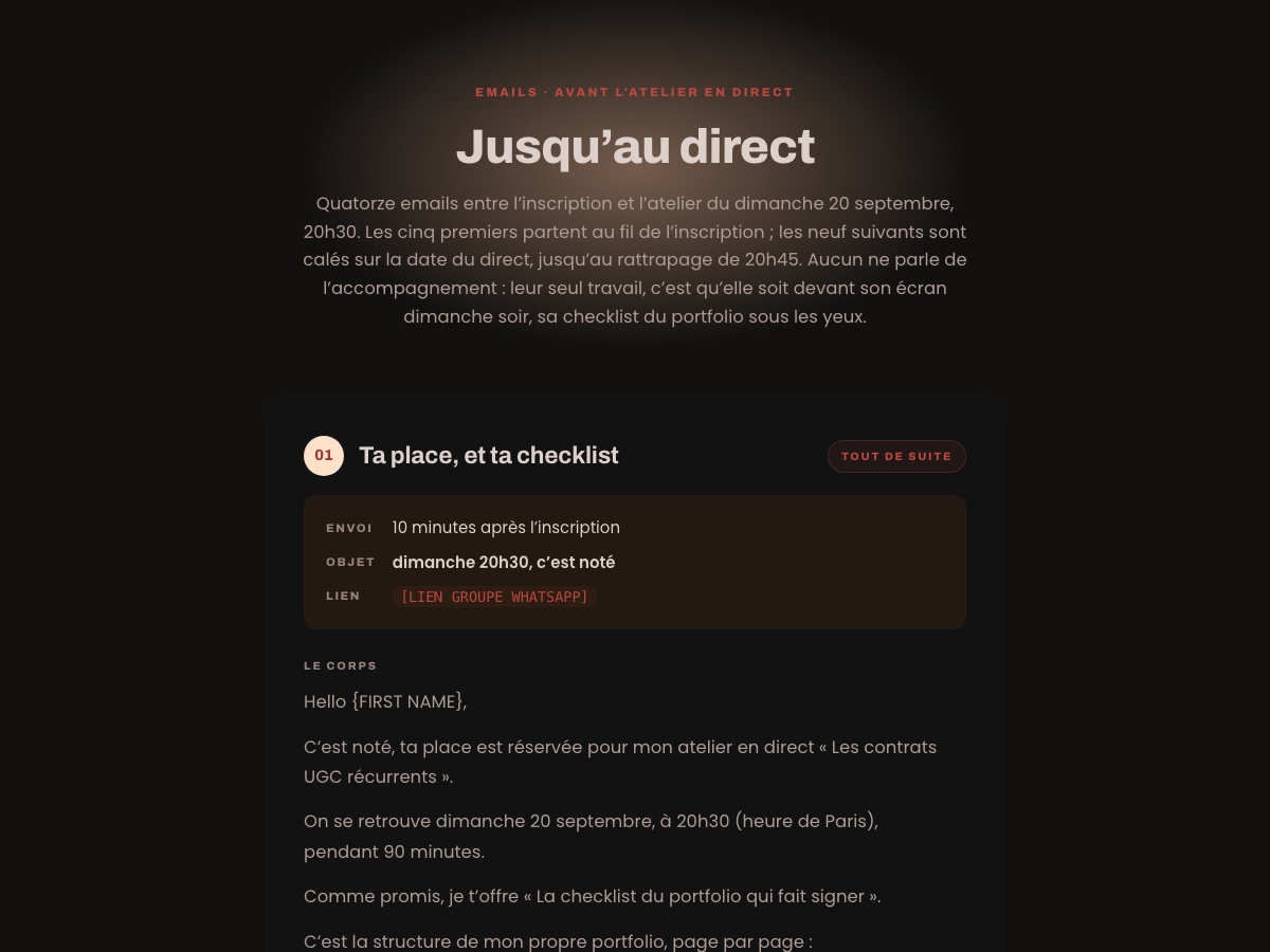 Aperçu de la séquence avant le webinaire